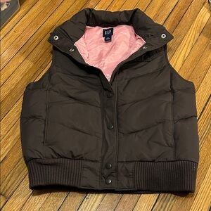 GAP Brown Puffer Vest with Pink Lining